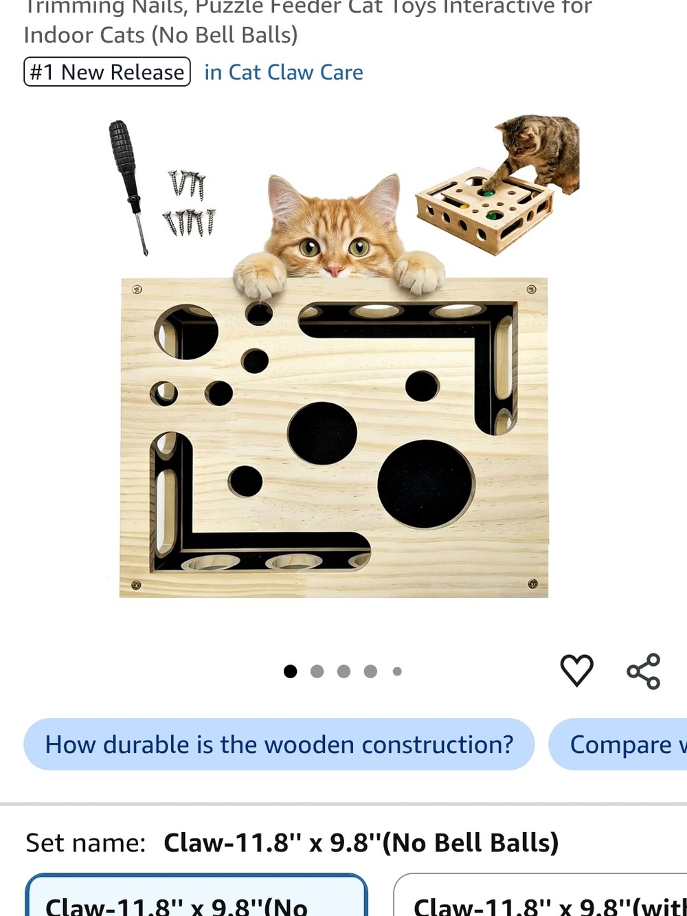 Wooden Cat Scratcher Puzzle Emory Board & Claw Care Toy